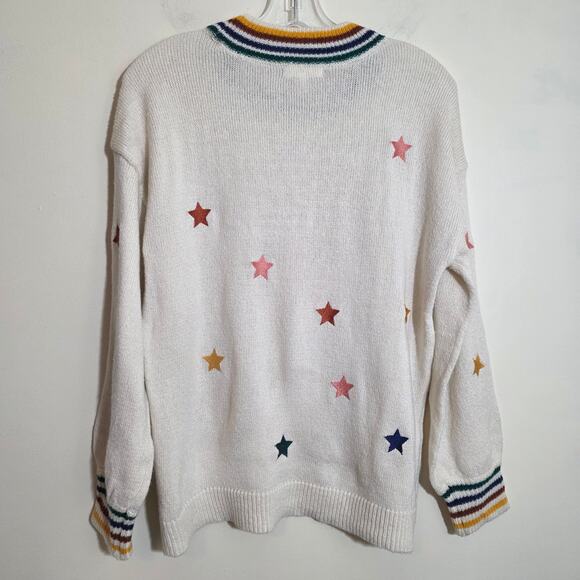 Maurices embroidered Star rainbow trim crewneck knit sweater woman's size small - Picture 4 of 14